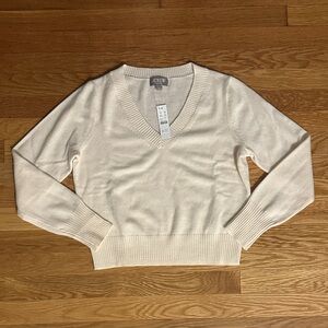 J. Crew 100% Cashmere Cropped V neck Sweater Natural Size Small NWT